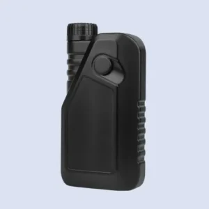 Black HDPE engine oil bottle with liquid level line and ergonomic grip design