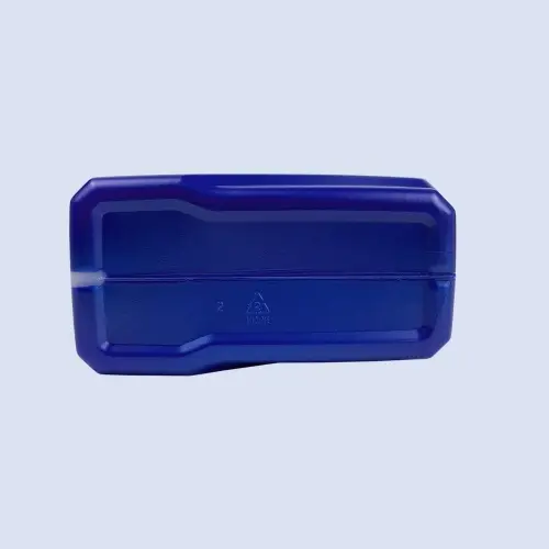 Bottom base view of blue engine oil packaging bottle