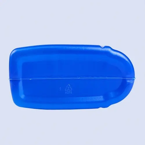 Bottom view of blue HDPE engine oil bottle container
