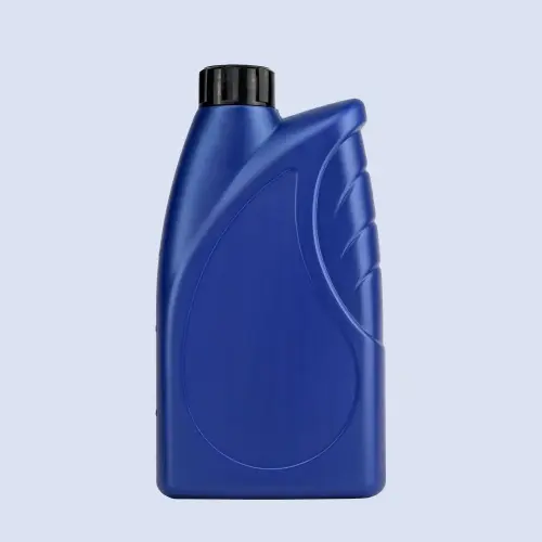 Blue 1 liter plastic jerry bottle for engine oil with curved body design