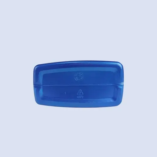 Bottom view of blue curved HDPE engine oil bottle for lubricant packaging