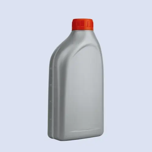 Angled view of 1 liter HDPE engine lube oil bottle for lubricant packaging.