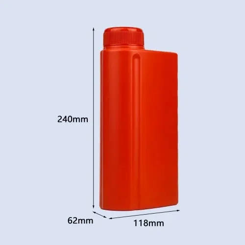 Flat HDPE engine oil bottle dimensions showing 240mm height and container size