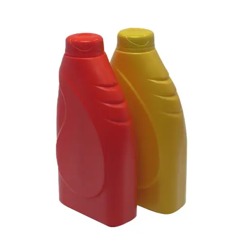 Red and gold 1 liter HDPE engine oil bottles for custom lubricant packaging.