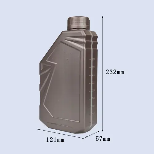 Engine oil measuring bottle dimensions showing 232mm height and container size