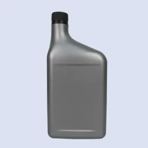 Gray 1 liter HDPE chemical and engine oil bottle with screw cap front view