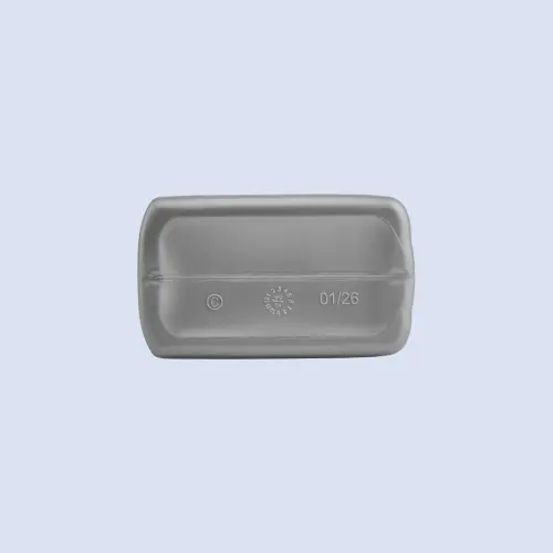 Bottom view of gray HDPE car engine oil bottle container