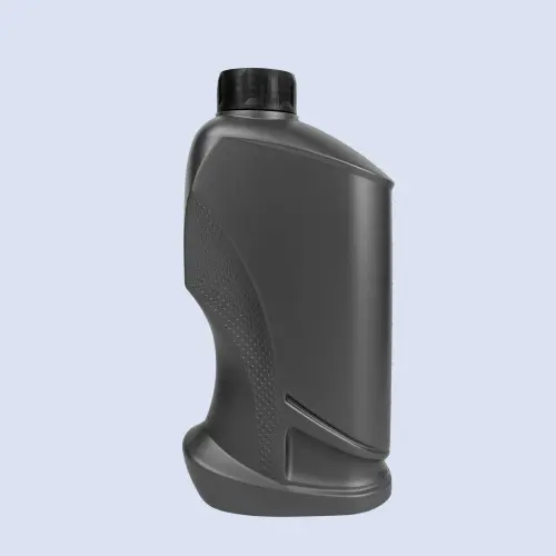 Gray 1 liter HDPE engine oil bottle with ergonomic grip front side view