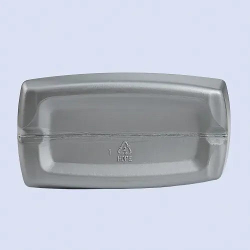 Bottom view of gray HDPE engine oil bottle container
