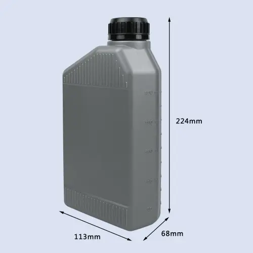 Gray motor oil bottle dimensions showing 224mm height and container size