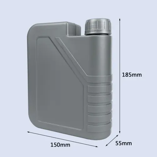 Gray ribbed grip oil bottle dimensions showing 185mm height and container size