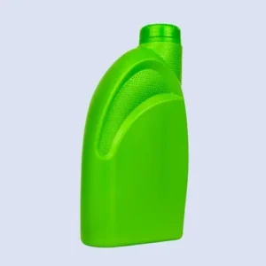 Front angled view of green engine oil bottle for automotive lubricant storage.