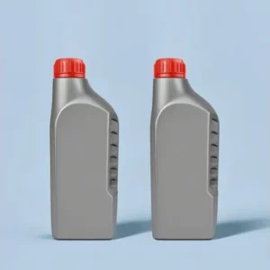 Two 1 liter HDPE engine oil bottles with side grip design for lubricant packaging.