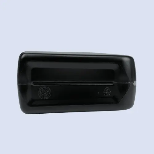 Bottom view of black HDPE jerry bottle for lubricant and engine oil packaging