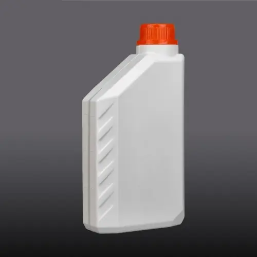 Angled view of 1 liter HDPE lubricant oil bottle with grip panel design.