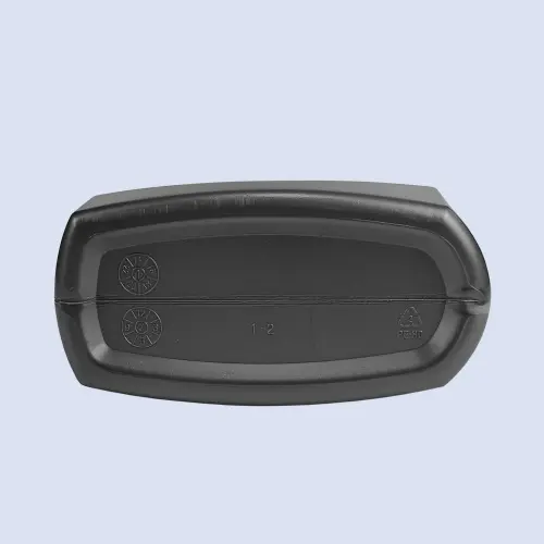 Bottom view of black HDPE lubricant oil bottle container