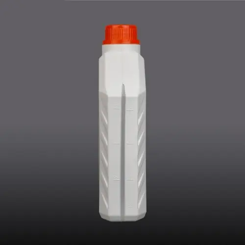 Front view of 1 liter lubricant oil bottle with measuring scale markings.