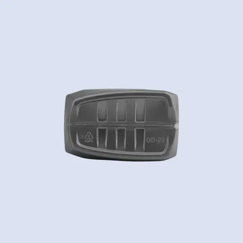 Bottom view of 1 liter plastic engine oil bottle for lubricant packaging.