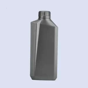 Front view of 1 liter HDPE engine oil bottle for motorcycle lubricants.