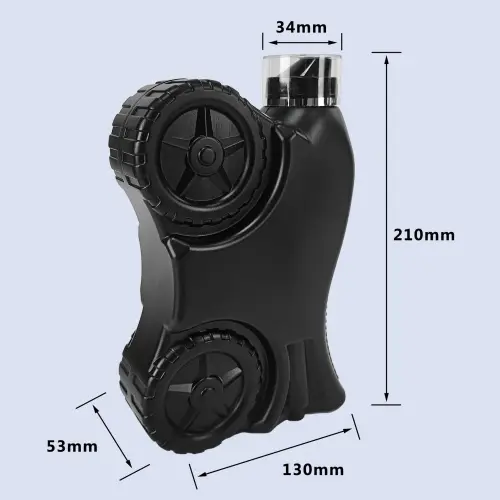 Motorcycle style lubricant bottle dimensions showing 210mm height and bottle size