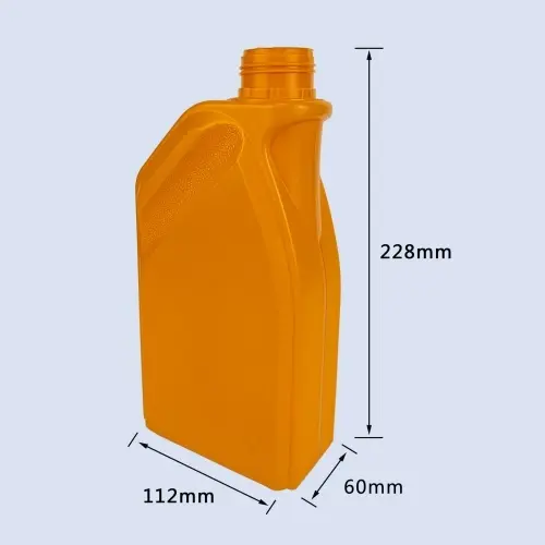 Orange engine oil bottle dimensions showing 228mm height, 112mm width, and 60mm depth