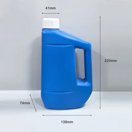 1 liter plastic jerry bottle with handle showing size and dimension details.