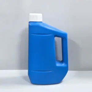 Front view of 1 liter HDPE jerry bottle with handle for engine oil.