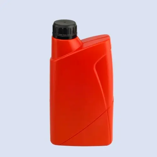 Angled view of red degreaser bottle with slanted shoulder design
