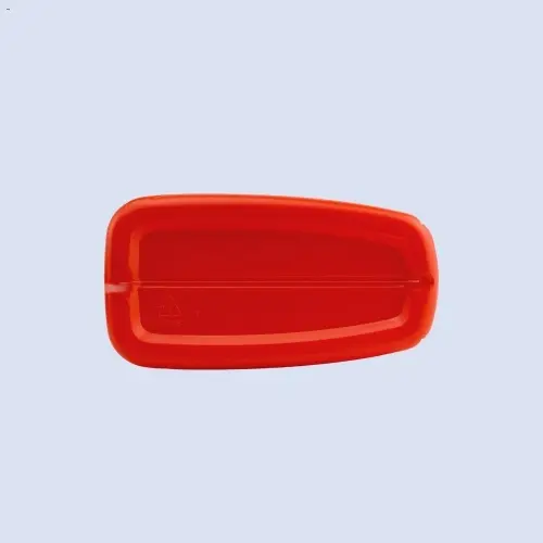 Bottom view of red plastic engine oil degreaser bottle container