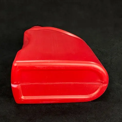 Bottom view of red HDPE motor oil bottle container
