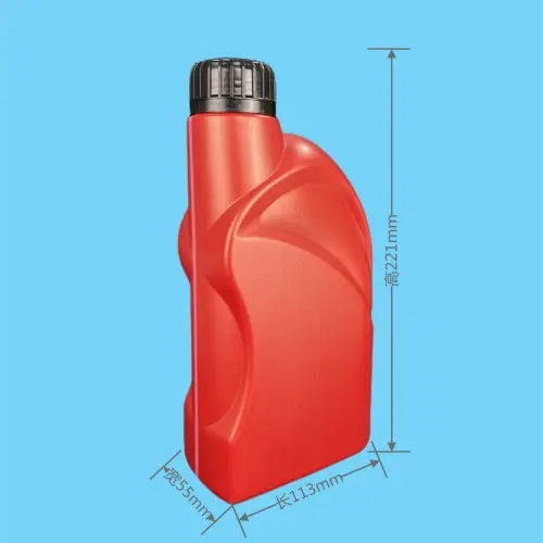 Red motor oil bottle dimensions showing 221mm height and bottle size