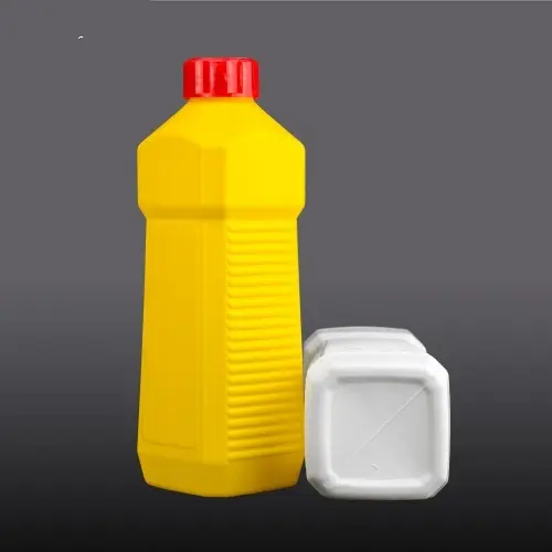 Square HDPE plastic bottle showing base design and ribbed grip structure