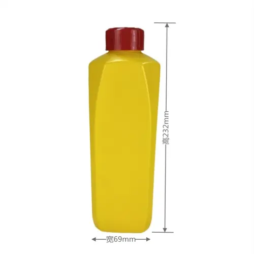 Square HDPE lubricant bottle dimensions showing 232mm height and bottle size