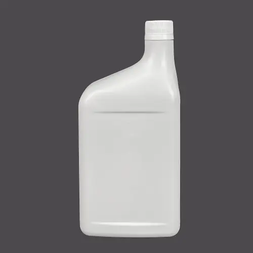White HDPE engine oil bottle with rectangular body and screw cap