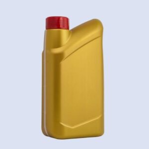 1 liter yellow lubricant jerry can angled side view Angled side view of yellow HDPE lubricant jerry can with screw cap