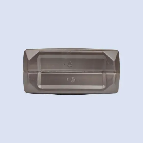 Bottom view of 1.5 liter plastic engine oil container for automotive lubricants.
