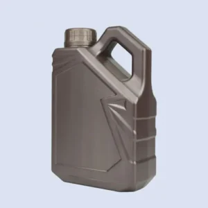 1.5 liter hdpe engine oil bottle with handle angled view Angled view of 1.5 liter plastic motor oil bottle with ergonomic carry handle.