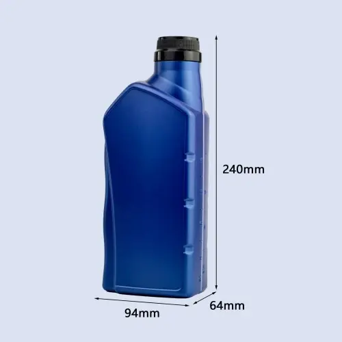 1000ml blue plastic engine oil bottle showing size and dimension details.