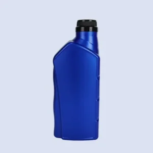 Front view of blue HDPE engine oil bottle for automotive lubricant packaging.