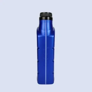 1000ml blue engine oil bottle measuring side Side view of 1000ml blue engine oil bottle with molded measuring scale.
