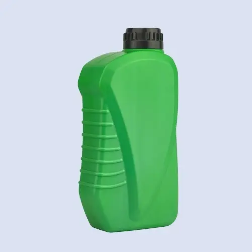Angled view of green 1000ml HDPE bottle for motorcycle and engine oil