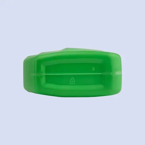 Bottom view of 1000ml green HDPE engine oil bottle for lubricant packaging.