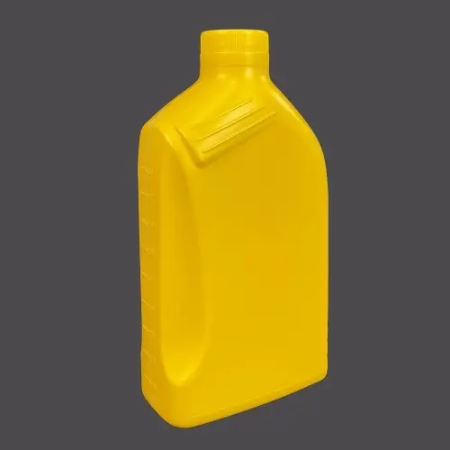 Angled view of 1000ml HDPE lubricant bottle with ergonomic grip panel.