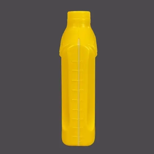 Side view of 1000ml HDPE engine oil bottle with volume level markings.