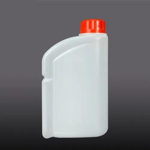 Side view of white 1000ml HDPE lubricant oil bottle for motor oil packaging.