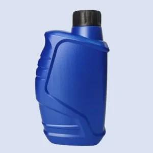 Front angled view of blue automotive lubricant bottle with ergonomic body design