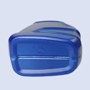 Bottom base detail of blue HDPE oil container designed for motor oil packaging