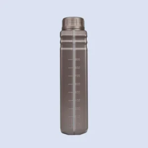 Side view of HDPE oil bottle with measurement markings and slim profile Side view of HDPE oil bottle with measurement markings and slim profile