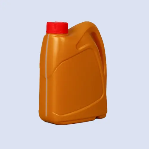 Amber color option of 1.5 liter HDPE motor oil bottle with integrated handle design.
