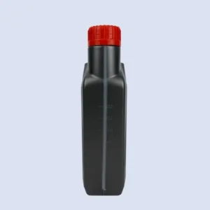 black oil bottle side profile Side profile view of black HDPE engine oil bottle with liquid level line